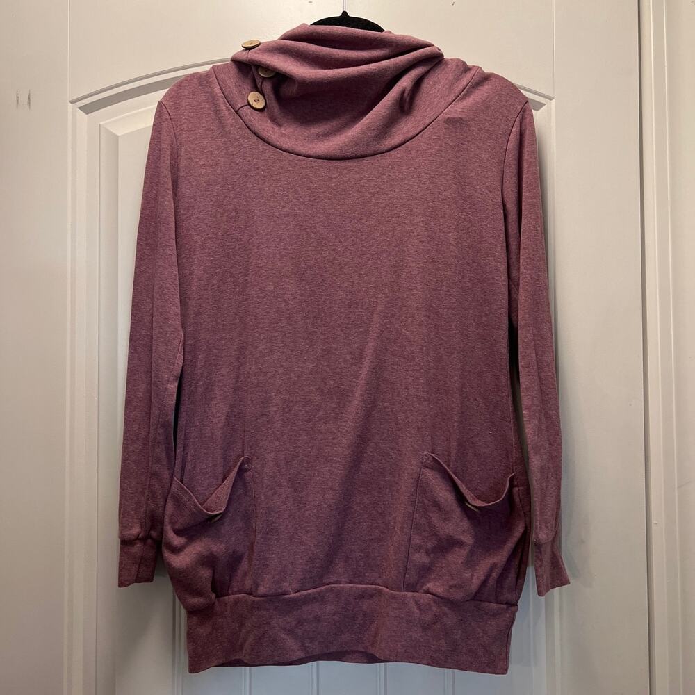 Levaca Women’s Button Cowl Neck Long Sleeve Jersey Pullover Top Size M Pink